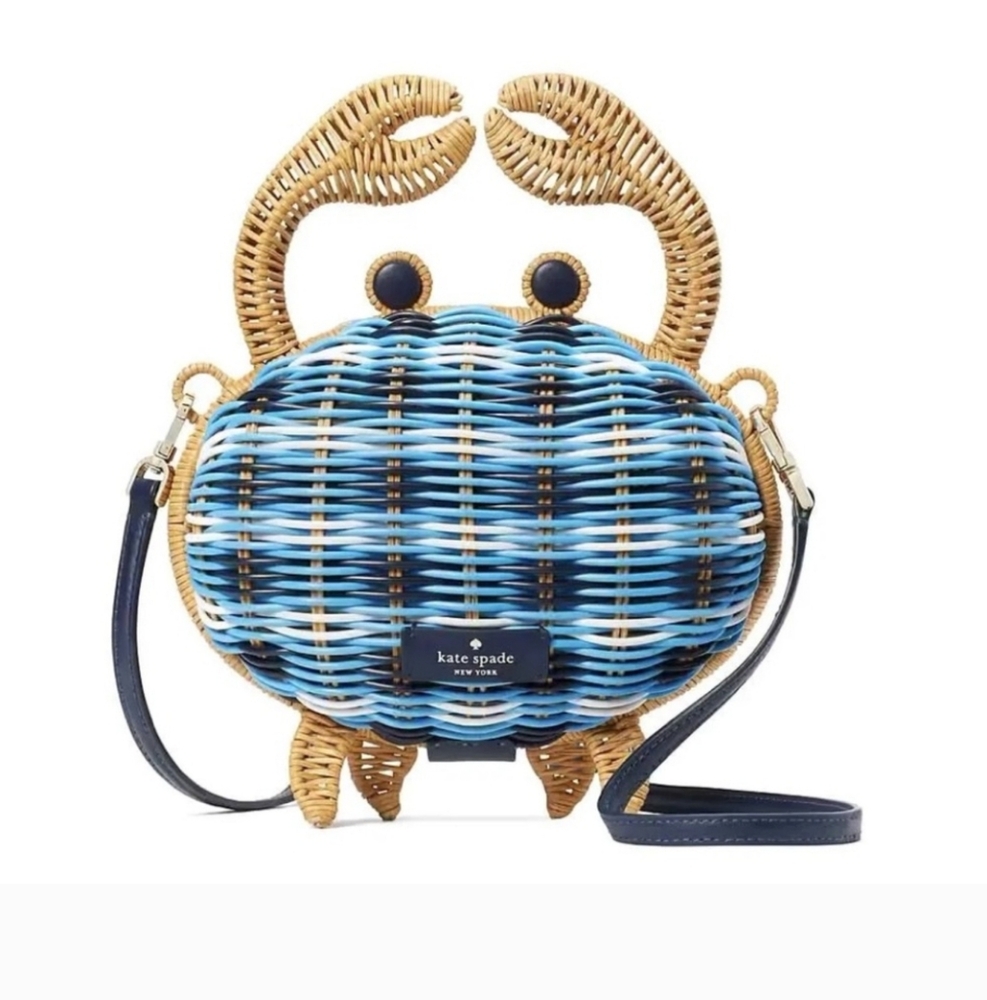Kate Spade Wicker Crab Crossbody Bag in Blue and Tan